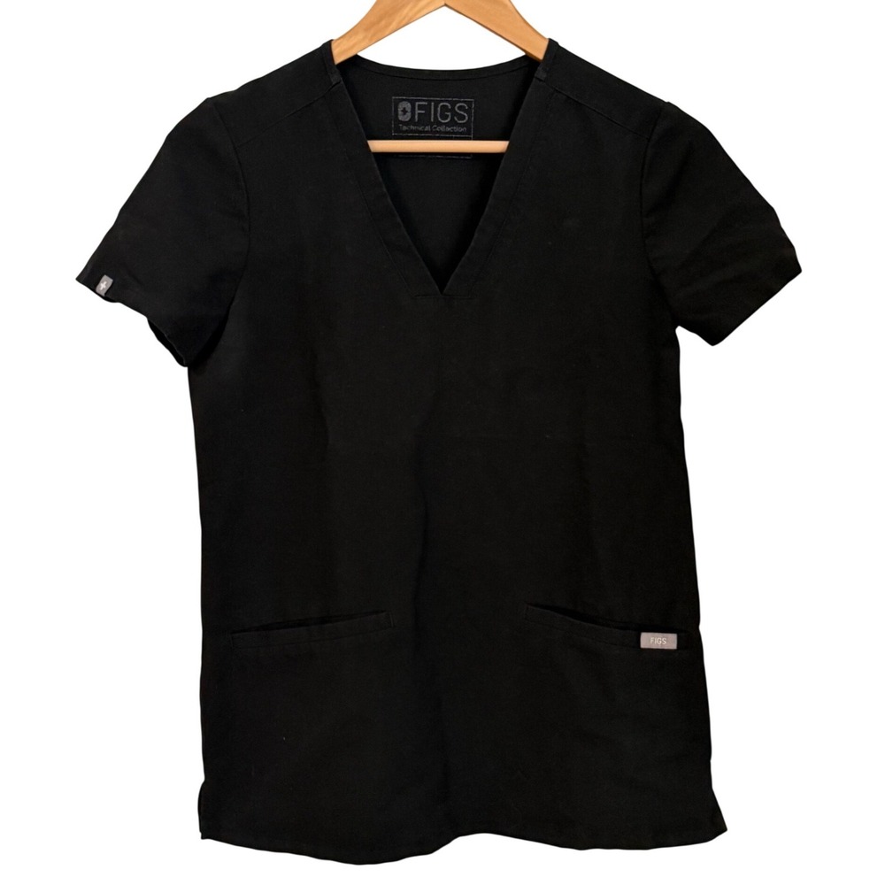 Figs Casma Scrub Top V-Neck Womens Size XXS Black FIONx Technical FW1100 Medical